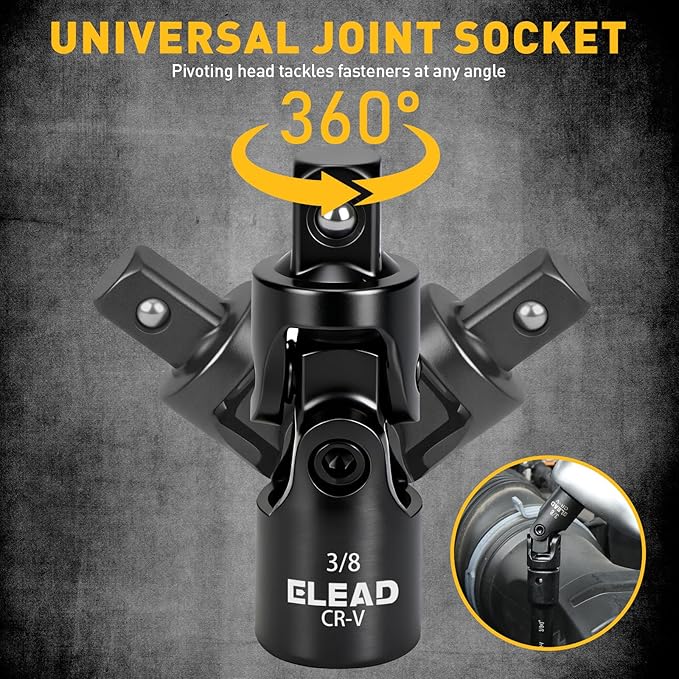 4-Piece 3/8" Drive Socket Extension Bar Set, 3, 6, 10 inch Professional Extension Set, 3/8 Inch Drive Universal Joint Socket, Premium Cr-V Steel Sockets Wrench Extender