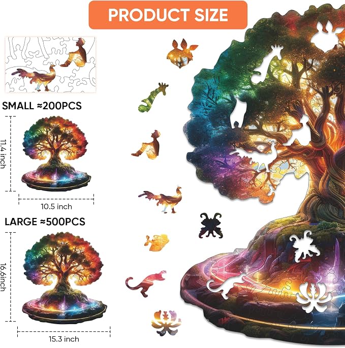 MEATRN Tree of Life 500 Pieces Wooden Puzzles - Plants Wood Jigsaw Puzzle for Adults, Symbol of Growth & Eternity, Collectible Spiritual Gift & Educational Puzzle, 15.3x16.6 in