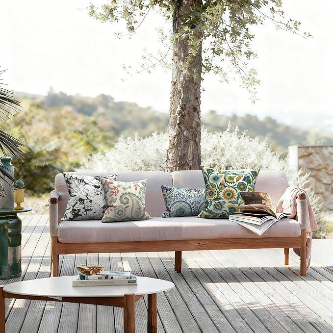 LVTXIII 2 Pack Outdoor Pillows 18x18 Inch, Square Throw Pillows with Inserts, Decorative Water-Repellent Pillow Cushions for Patio Furniture and Garden Sofa, Noir Floral