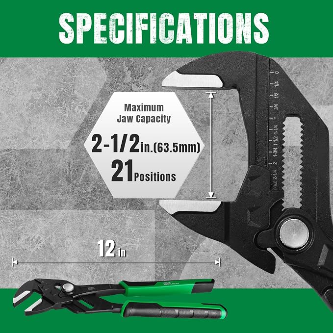 SK 12" Pliers Wrench, Smooth Parallel Jaw Water Pump Pliers, CR-V Steel | Groove Joint Pliers, Adajustable 21 Positions Up to 2-1/2" Jaw Capacity, Ergonomic Anti-slip Handle for Comfortable Grip