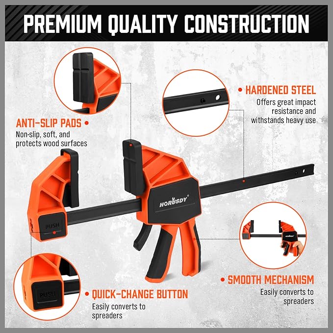 HORUDSY 3-Pack 12-Inch Bar Clamps Set with Leveling Block Clamps, Heavy Duty 350LBS Load, One-Handed Quick Grip Woodworking Clamps, Expandable Spreader with Connector