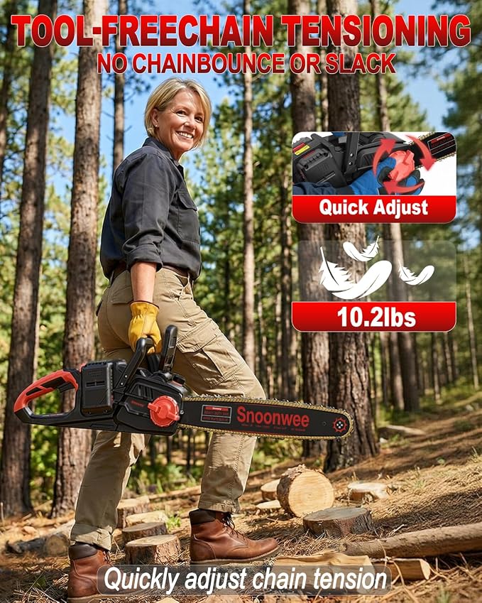 2100W Battery Powered Chainsaw for Storm Cleanup, 18 and 16-Inch Interchangeable Bars, 42V Max Cordless Electric Chain Saw with Two 4.0Ah Batteries for Backyard Tree Felling (Red Black)