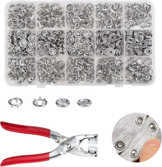 200 Sets Metal Snaps Buttons with Fastener Pliers Press Tool Kit Perfect for DIY Crafts Clothes Hats and Sewing (800pcs)