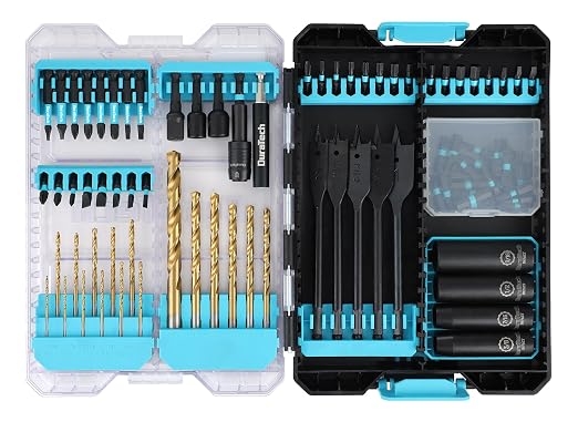 DuraTech 87 PCS Impact Screwdriver Bit and Drill Bit Set, Socket Set, Hex Shank Adapters Extension Bar Tools with Quick Fit Tough Case for Metal, Wood, Plastic, High Speed Steel Titanium Drill