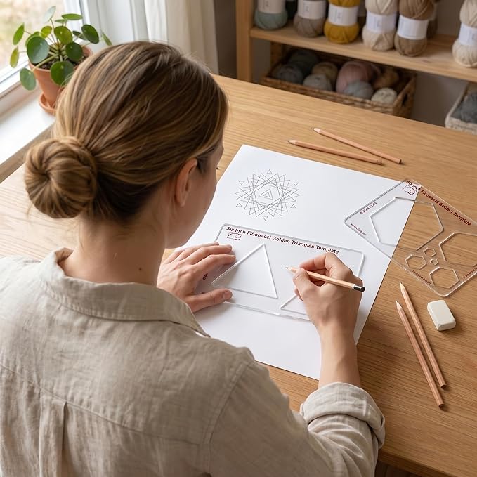 Fibonacci 6" 3-Piece Drawing Template Set, Golden Ratio Stencils | Australian Designed and Made; Triangle, Pentagon and Hexagon; PETG