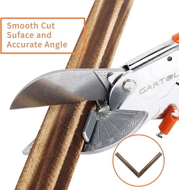 GARTOL Miter Shears, 45-135 Degree Adjustable Angle Scissors, Quarter Round Cutter Tool with Spare SK5 Blades, Trunking Shears for Cutting PVC, Trim and Softwood Moulding (Not for Hardwood)