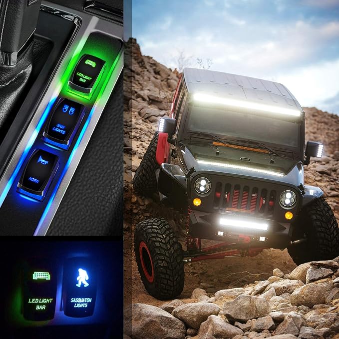 Nilight - NI-RS05 LED Light Bar Rocker Switch 5Pin Laser On/Off LED Light 20A/12V 10A/24V Switch Jumper Wires Set for Jeep Boat Trucks,2 Years Warranty