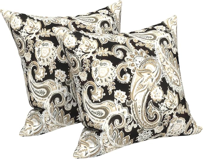 LVTXIII Outdoor Pillows 20x20 Inch, 2 Pack Large Decorative Square Throw Pillows with Inserts for Couch, Bed, Floor Seating, Patio Furniture, Paisley Black