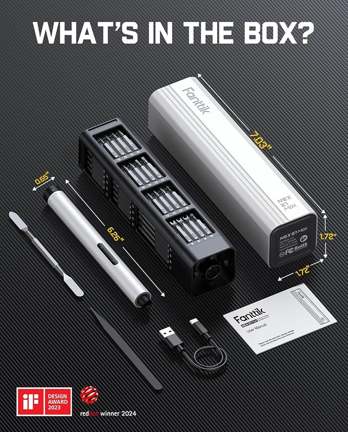 Fanttik E1 Max Electric Screwdriver, Mini Precision Screwdriver Set, 50 Magnetic Bits, Magnetic Storage, 5/32‘’Hex, Repair Tool Kit for Electronics Phone Camera Laptop Watch for Dad (White)