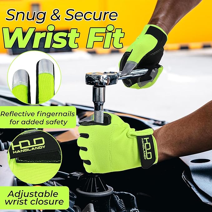 HANDLANDY Work Gloves for Men & Women, Utility Mechanic Working Gloves Touch Screen, Flexible Gardening Gloves for Yard