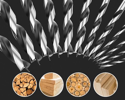 Brad Point Wood Drill Bit Set, 12Pcs Metric Drill Bit Set with Double Flutes Design for Carpenter Woodworking and All Types of Wood (3mm - 12mm)