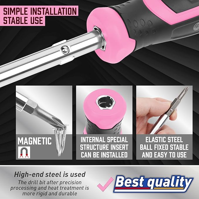 Amartisan 18-in-1 Multi-bit Screwdriver Set Tool All in One, Portable Multi-Purpose Screwdriver, Slotted/Philips/Pozi/Torx/Square,Nut Driver (Pink)