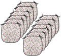 Lunarable Flower Chair Cushion Pads Set 12, Apple and Cherry Flowers Blossoms Feathers Shabby Classical Botanic Retro, Anti-Slip Seat Padding for Kitchen & Patio, 16"x16", Pale Pink Green Grey