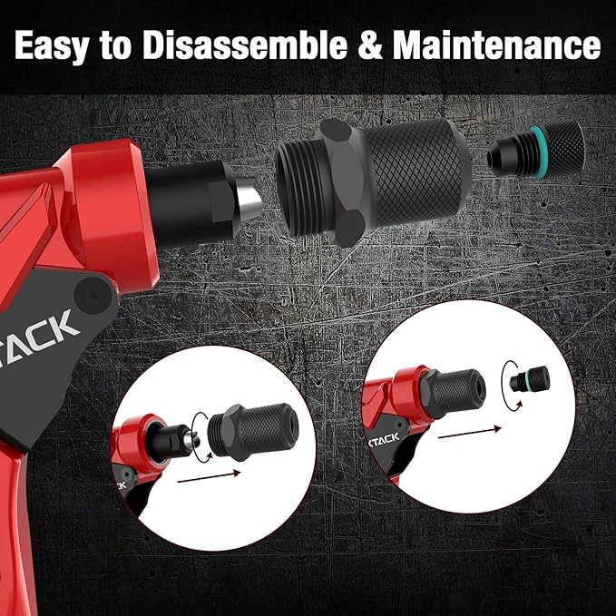 NEXTACK Heavy Duty Pop Rivet Gun Kit (NT200) – 360° Swivel Head for Tight Spaces, 4 HSS Drill Bits + 200 Assorted Rivets + 4 Nosepieces | Rugged Organized Case