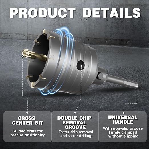 1-9/16" Concrete Hole Saw,40mm Masonry Hole Saw, with 110mm SDS Plus Shank Connecting Rod for Concrete Brick Cement Stone Wall Drilling Home Improvement