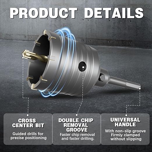 2" Concrete Hole Saw, 51mm Masonry Hole Saw, with 110mm SDS Plus Shank Connecting Rod for Concrete Brick Cement Stone Wall Drilling Home Improvement (51mm | 2")