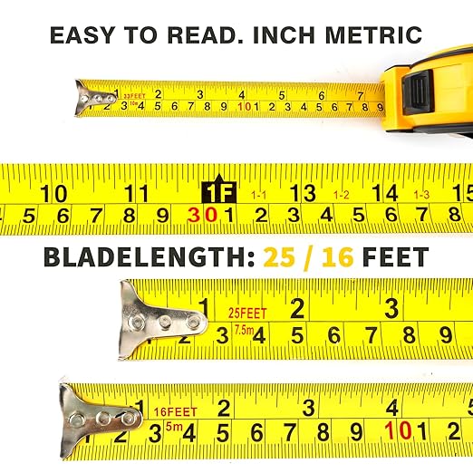 2 Packs Tape Measure 25 ft /16 ft, Steel Measuring Tape Retractable, 25-Foot /16-Foot Basics Self-Locking Measurement Auto Lock Tape Rule Imperial/Metric Tape Measure for Body Measurements