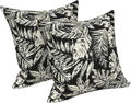 LVTXIII 2 Pack Outdoor Pillows 18x18 Inch, Square Throw Pillows with Inserts, Decorative Water-Repellent Pillow Cushions for Patio Furniture and Garden Sofa, Tropical Leaf Black