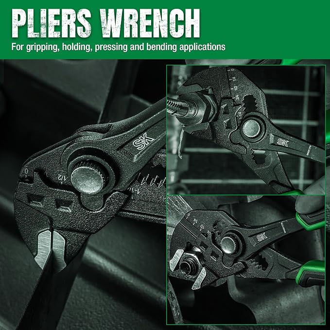 SK 7.5" Pliers Wrench, Smooth Parallel Jaw Water Pump Pliers, CR-V Steel | Groove Joint Pliers, Adajustable 13 Positions Up to 1-1/2" Jaw Capacity, Ergonomic Anti-slip Handle for Comfortable Grip