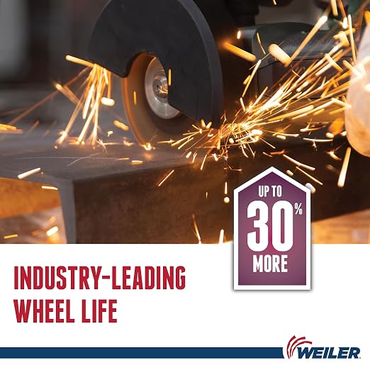 Weiler 58300 4-1/2 Inch Cutting Wheel, Tiger Ceramic Stainless Steel Superior Life & Cut Contaminant Free Max Performance Cutting, .045" CER60S Type 1 7/8" Arbor, Pack of 25