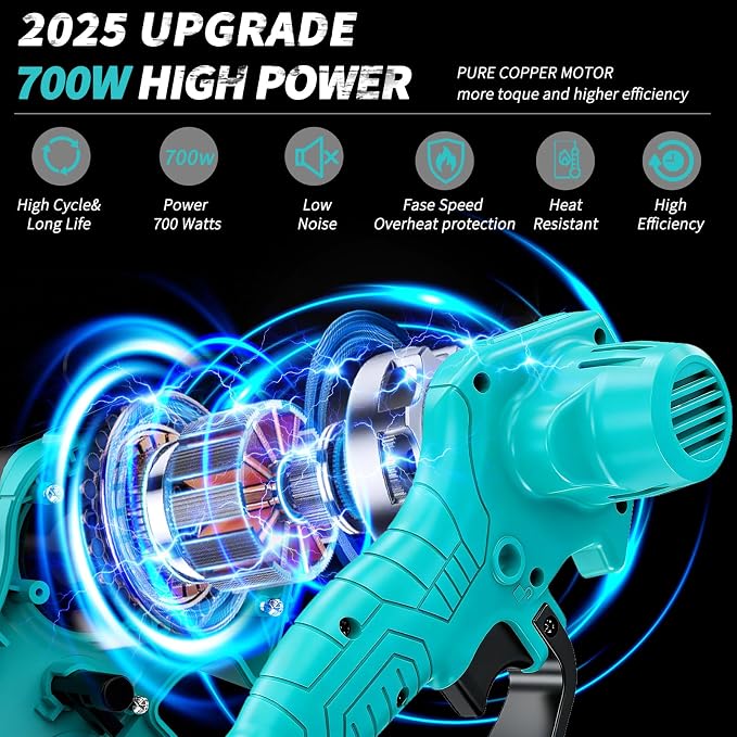 Mini Chainsaw Cordless, 6 IN Lightweight Electric Chainsaw for Wood Cutting | 1*2000mAh Battery, Battery display, Handheld Chain Saw for Branch Trimming, Branch Pruning, Garden Tool Gift for Men, Fathers