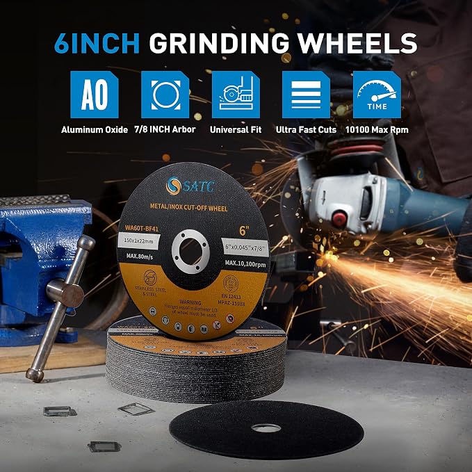 S SATC Cutting Wheel 6 in 6" x.045 x7/8" Cut Off Wheels for Metal 25 PCS Cutting Discs Fits Angle Grinder Concrete Accessories Saw Grinder Metal Cut Tools Grinder Attachment