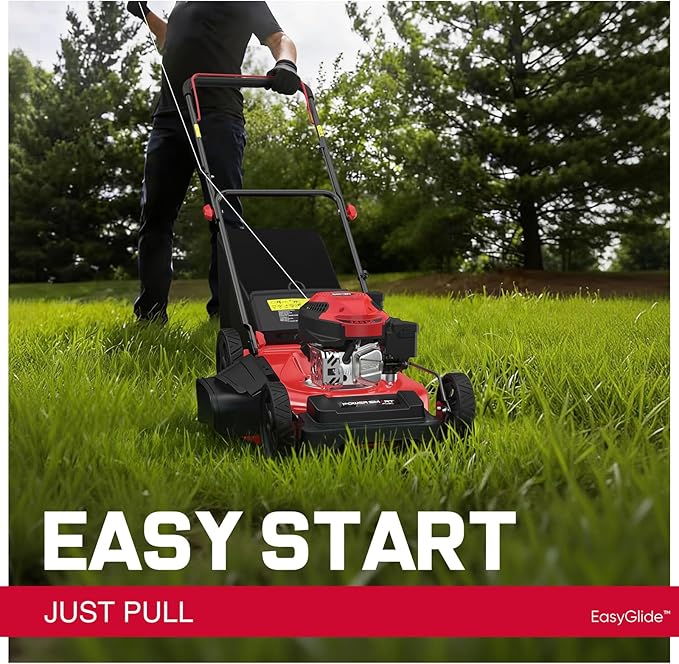 PowerSmart EasyGlide 21-Inch Gas Lawn Mower, 144cc 4-Stroke OHV Engine, Push Walk-Behind, 3-in-1 Mulch/Bag/Side Discharge, Steel Deck, 6 Height Adjustment