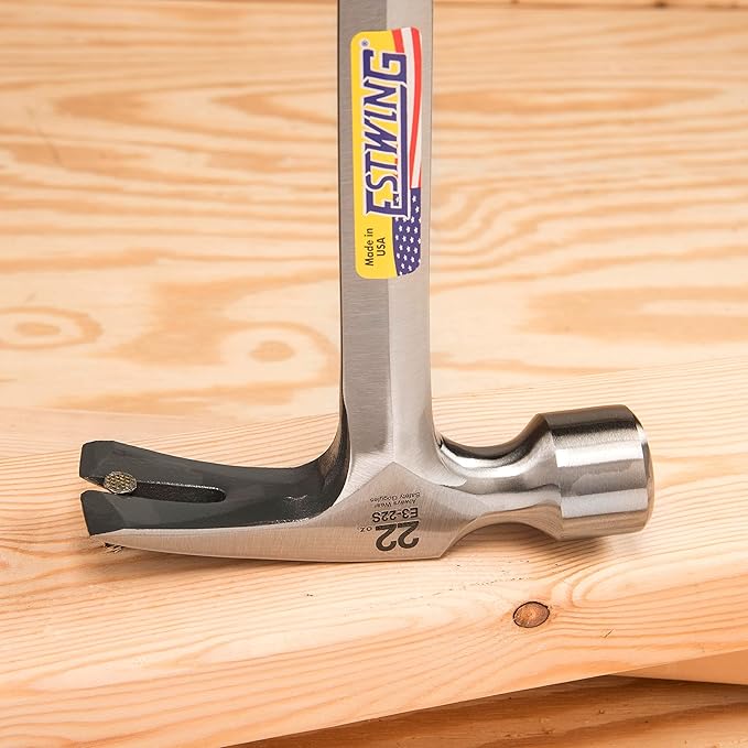 ESTWING Framing Hammer - 22 oz USA Made Long Handle Straight Rip Claw Hammer with Smooth Face & Shock Reduction Grip - E3-22S