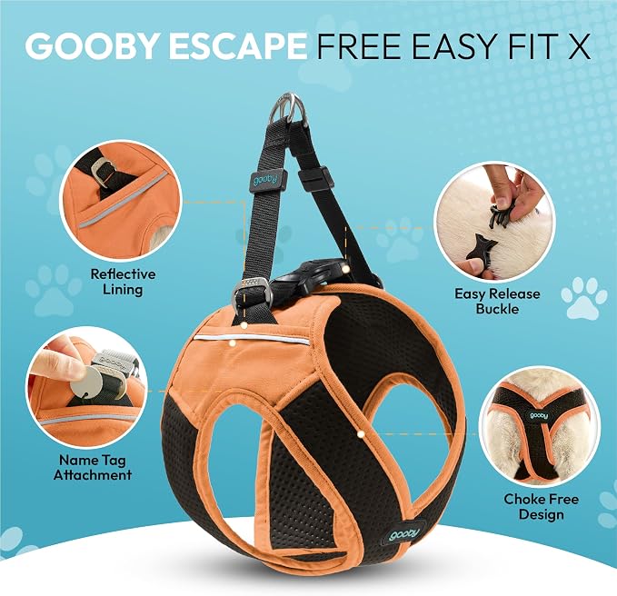 Gooby Escape Free Easy Fit X Step-in Dog Harness, Atlanta Peach, X-Small | Patented escape-free, tightens on back-out; Choke-free X-frame + V-neck; Quick-release buckle; Reflective trim