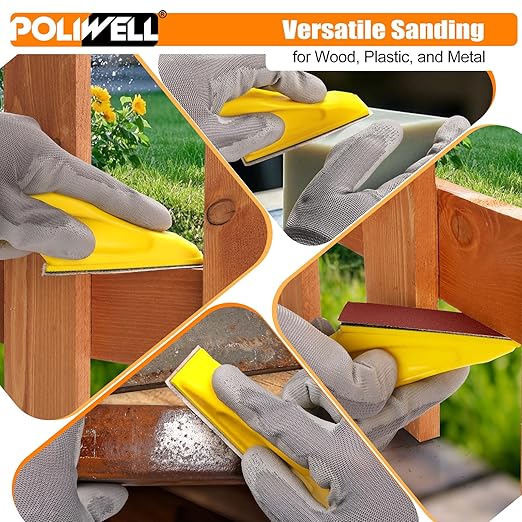 POLIWELL Micro Sanding Tools 3.5” x 1” Detail Sander for Small Projects, Mini Handle Sander Kit+ Sandpaper 40 80 120 180 240 400 600 Grit for Crafts Wood Finishing Tight Narrow Spaces, 120 PCS
