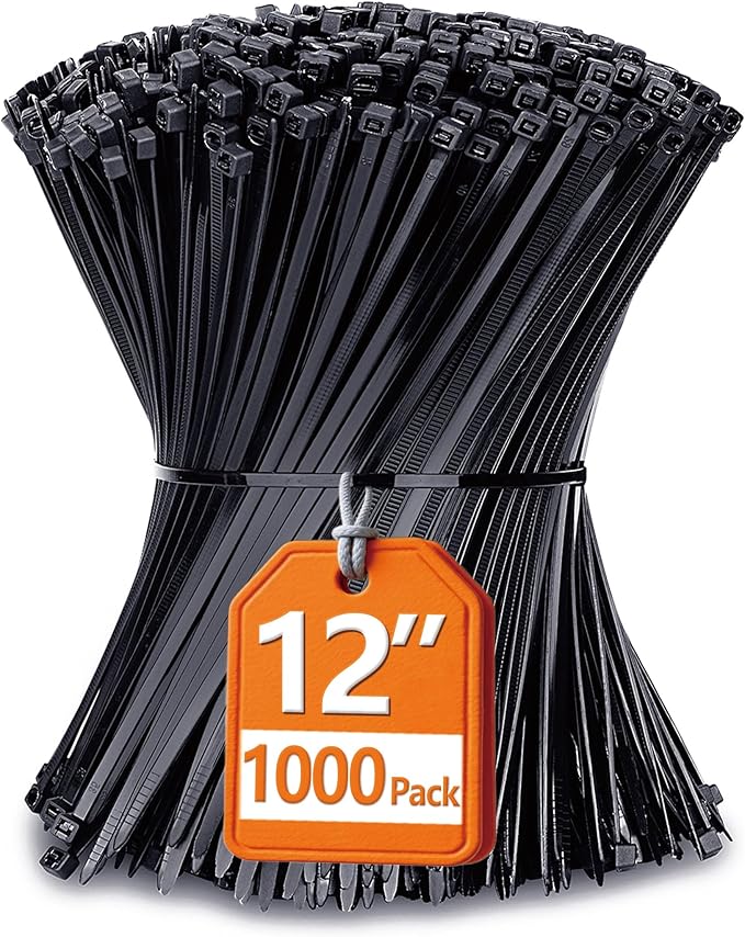Zip Ties 12 inch with 45 lb Tensile Strength, Black Cable ties, 1000 Pack, ANOSON