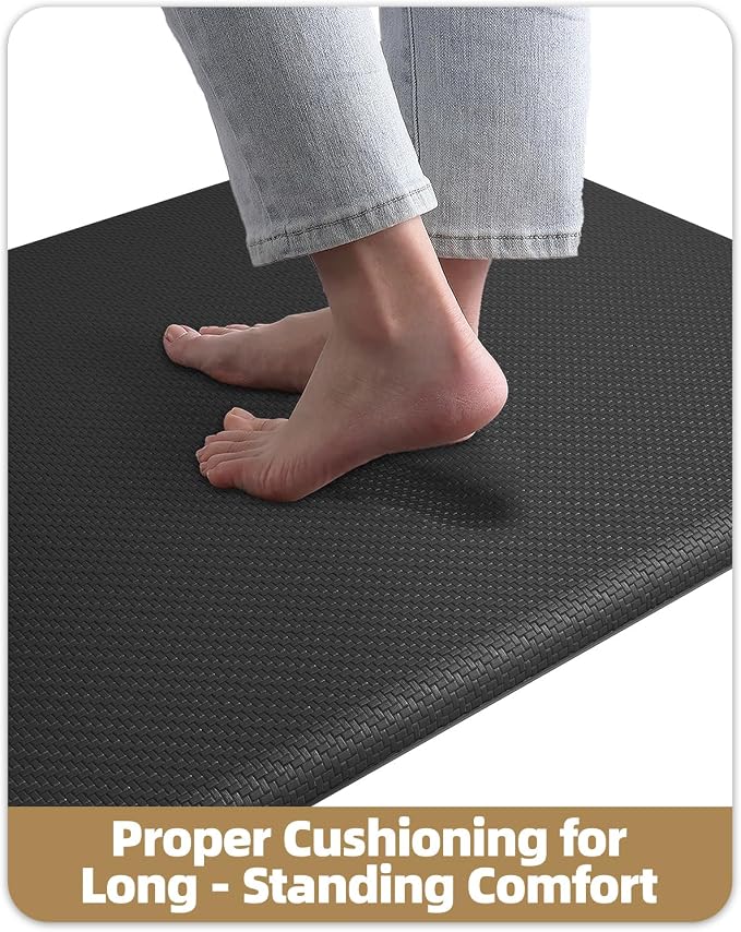 Color&Geometry 0.71" Extra Thick Anti Fatigue Cushion Kitchen Floor Mat,Easy Clean, Water & Oil Proof, Non Slip, Foam Padded Runner Rug for Front Sink,20"x39" Black (2.0Version)