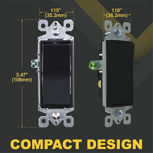 Faith [10-Pack] 3-Way Decorator Paddle Wall Light Switch, 15A 120/277V, On/Off Rocker, Black