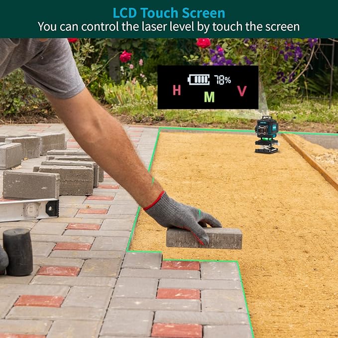KEZERS Laser Level Set with Receiver,4 x360 Self Leveling Laser Level with Tripod and Grade Rod for Construction,Home Renovation,Hanging Pictures,2 Batteries,Remote Control,Touch Screen
