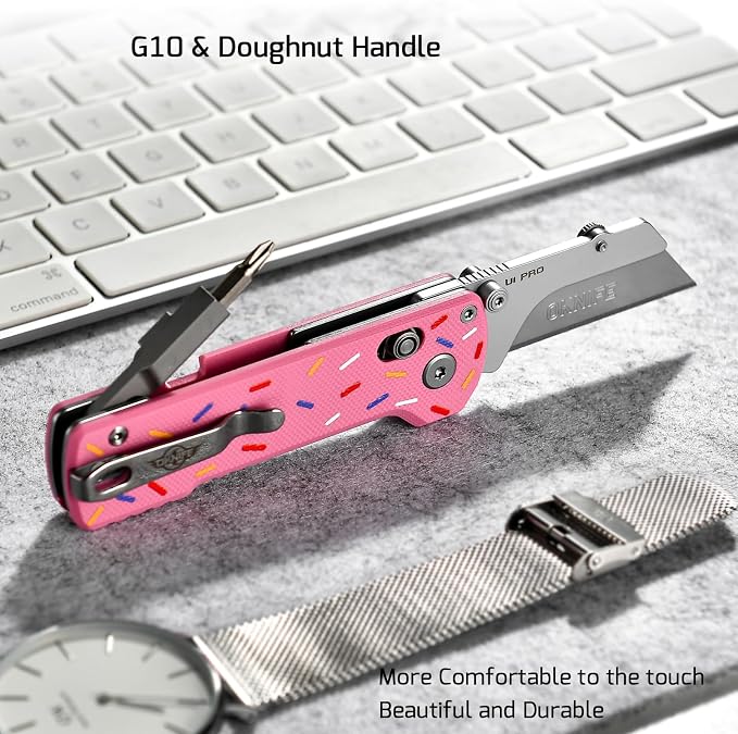 OKNIFE U1 Pro Multitool Folding Utility Knife with Folding Screwdriver, Quick Change Blade, Rail Lock & Pocket Clip for Men Women (Doughnut)