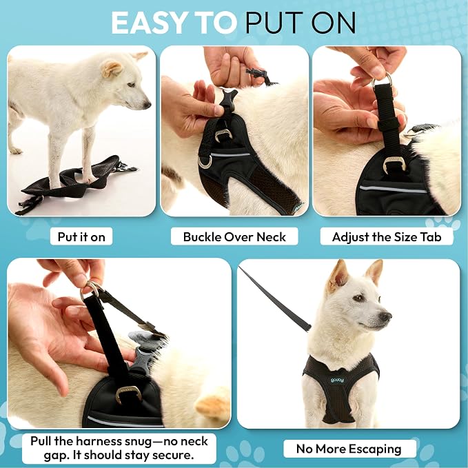 Gooby Escape Free Easy Fit X Step-in Dog Harness, Vegas Black, X-Small | Patented escape-free, tightens on back-out; Choke-free X-frame + V-neck; Quick-release buckle; Reflective trim