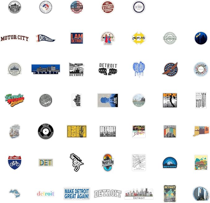 BulbaCraft Detroit Stickers for Water Bottle and Laptop - Detroit Party Supplies & Decorations, Waterproof Vinyl Decals, City and Landmark Stickers, Gifts for Women & Men