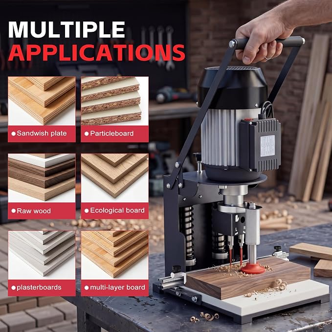 45-9.5mm Hinge Drilling Machine for Woodworking,1100W Boring Machine Portable Hinge Drill with 0-40mm Depth,110V, 2840 RPM, Precision Scale & Air Spring Clamp for Cabinets