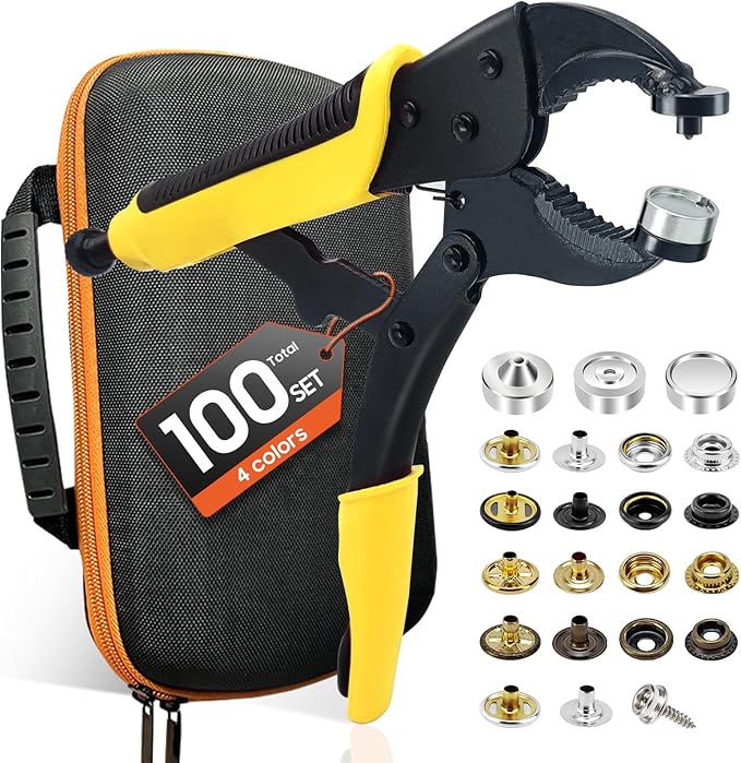 Heavy Duty Snap Fastener Tool kit, Punching Function, Snap Button Tool with Adjustable Setter, 15mm snap Tool with 100 Sets Boat Cover Snaps