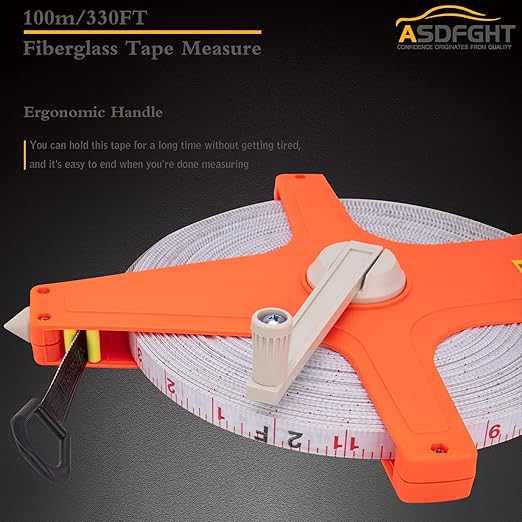 Open Reel Tape Measure 330 Feet, Fiberglass Tape Measure, Yard Measuring Tape Fit for Sports Field, Outdoor, Engineer,Track, Durable Dual-Sided Measuring Reel with Feet and Meters (1/2')