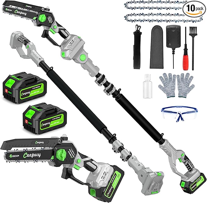 CEEPUY 2-in-1 Brushless Electric Pole Saws for Tree Trimming,6 Inch Cordless Mini Chainsaw with Extension Pole and 2 x 4000mAh Batteries, Pole Chain Saw Gift for Men Dad Husband Fathers Gardener 2026