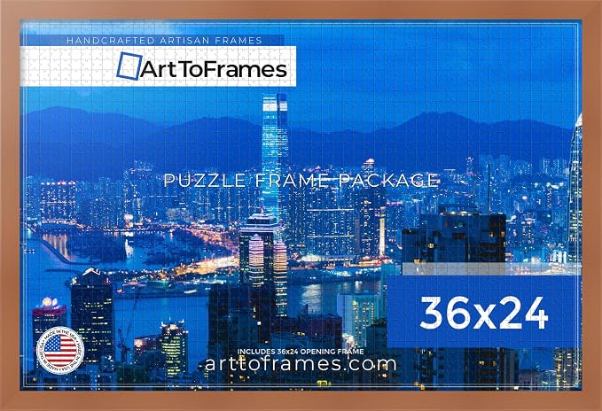 ArtToFrames Puzzle Frame for Buffalo Games 50 Piece Jigsaw Puzzles, 36x24 Inch (91x61 cm), Burnt Umber Engineered Wood with Economy Acrylic, Ready to Hang Puzzle Display