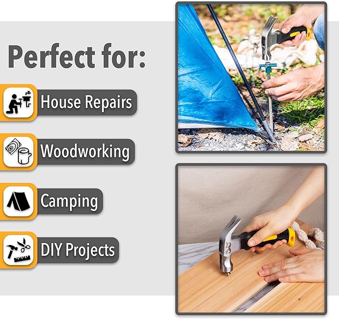 Mr. Pen- Claw Hammer, 8oz, Yellow, Magnetic, Small Claw Nail Hammer for Women for Camping, Wood Working, House Repairs, Claw, Stubby, Tack