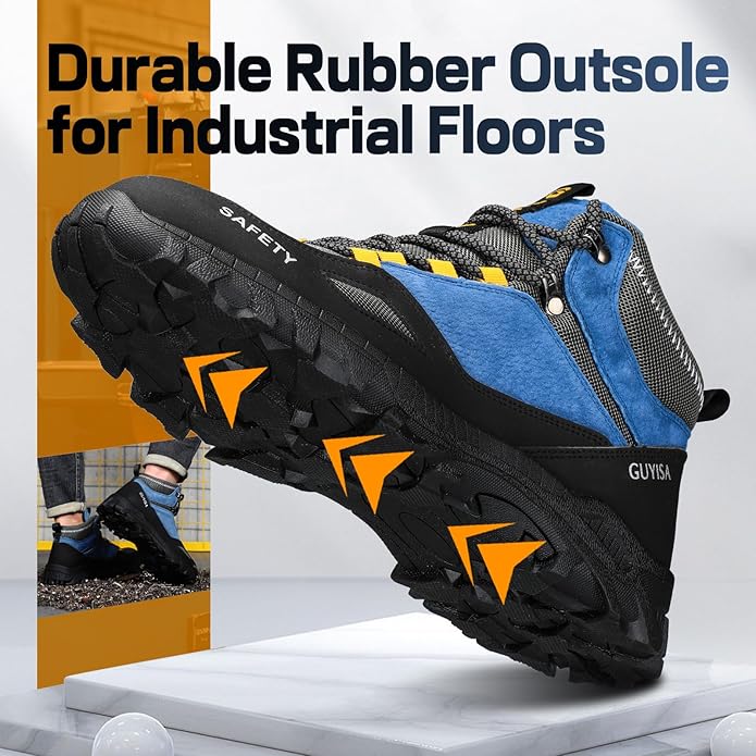 GUSAYEX Steel Toe Boots for Men Puncture Resistant Safety Work Boots with Kevlar Midsole Industrial Lightweight Men's Work & Utility Protective Shoes for Construction Warehouse Factory