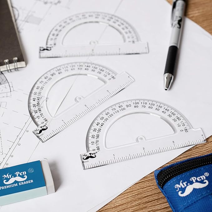 Mr. Pen- Protractor Set, 4", 3 Pack, Clear Plastic Protractors for Measuring Angles, 180° Small Protractor for Students, School, Math, Geometry, Drafting & Technical Drawing