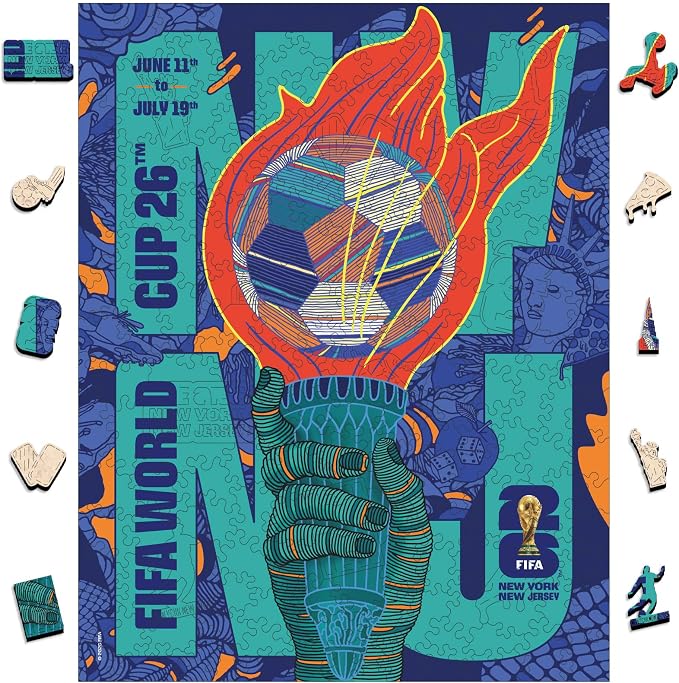 FIFA World Cup 2026 City Puzzle NYNJ Poster - Wooden Puzzle for Adult, 200 Pieces Unique Shape Puzzle, 5MM Thick, Creative Collectible Gift for Fans, Officially Licensed Product, 9.3x11.8''