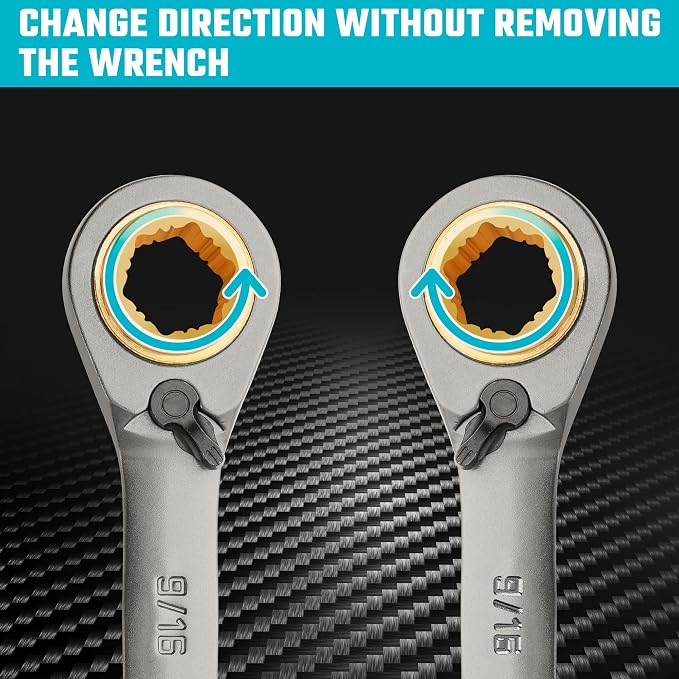 DURATECH 4-in-1 Anti-Slip Reversible Ratcheting Box Wrench Set, SAE | Double Box End, 2-Piece, 5/16", 3/8", 7/16", 1/2" & 9/16", 5/8", 11/16", 3/4", CR-V Steel, Nickel Plated, Rolling Pouch