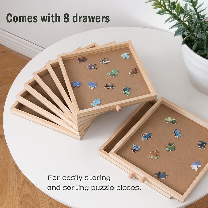 Tektalk 2000 Piece Foldable Puzzle Board with Height Adjustment, Jigsaw Puzzle Table with 2 Felt Cover & 8 Sorting Trays/Drawers, Puzzle Easel with Legs, Enclosed with 4 Roller Wheels (Green)