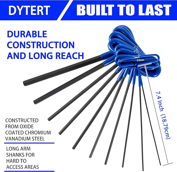 30-Piece T Handle Allen Wrench Set with Metric(2-10MM) & Inch(3/32-3/8) & Torx（T9-T50 Allen Hex Keys Wrench Set, 7.4 inches long, Cushion Grip
