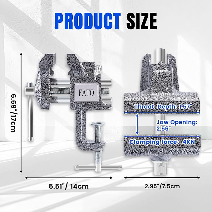 FATO 3” 360° Clamp-On Table Vise, 800LB Clamping Force